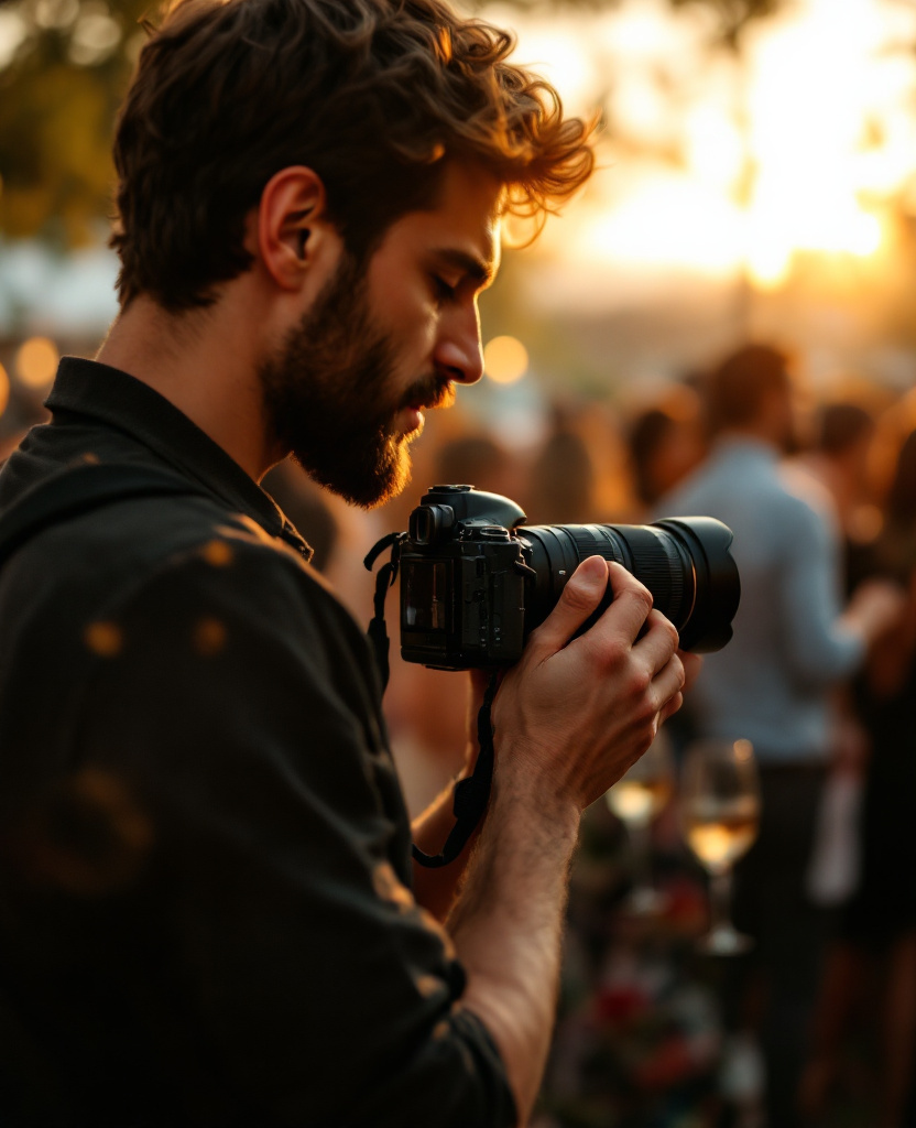 Event photographer at golden hour